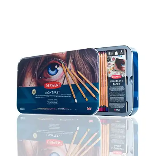 Derwent Lightfast Colored Pencils 100 Tin, Set of 100, 4mm Wide Core, 100% Lightfast, No Fade for 100 Yrs, Oil-based, Premium Core, Professional Quality