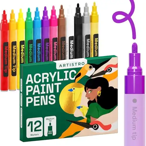 12 ARTISTRO Acrylic Paint Single Medium Tip Pens