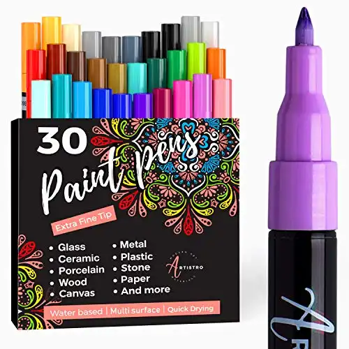 ARTISTRO 30 Acrylic Paint Pens, Art Set Acrylic Paint Markers, Fabric Markers for Textile, Canvas, Rock, Glass, Wood, Paper, DIY, Paint Markers for Kids and Adults, Extra Fine