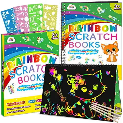 ZMLM Scratch Paper Art Craft Gift: 2 Pack Rainbow Scratch Art Set