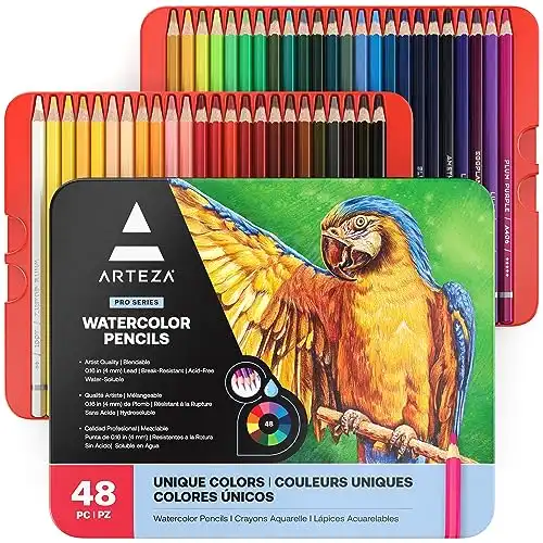 ARTEZA 72 Watercolor Pencils, Water Colored Pencils Set for Artists, Water Color Pencils in Tin Box for Adults