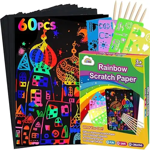 ZMLM Scratch Paper Art Set: 60Pcs Magic Drawing Art Set.