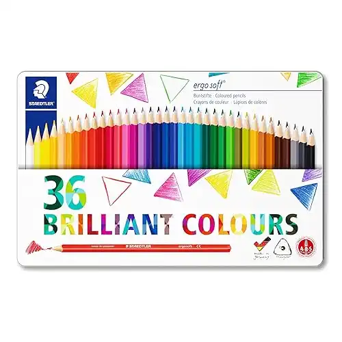 Staedtler 157 M36 Ergosoft Triangular Colouring Pencils - Assorted Colours (Tin of 36 Pencils)