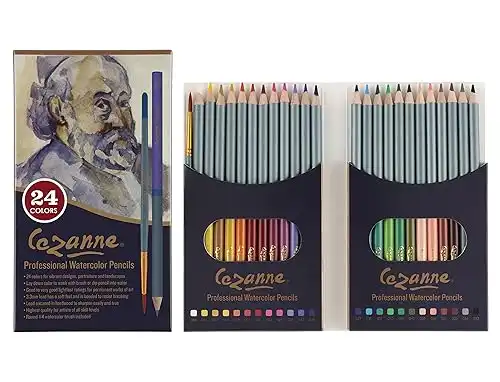 Cezanne Watercolor Pencils - Professional Artist Quality Soft Core Leads for Watercolour Painting, Coloring, Drawing, Layering, Blending, Shading, Use Wet or Dry - Set of 24