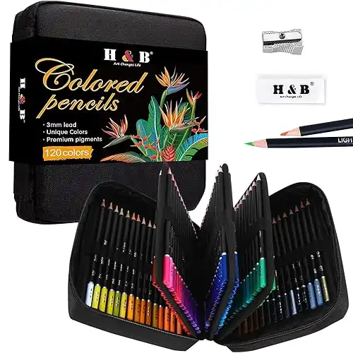 H & B 122 Colored Pencils Kit,Oil Based Soft Core, Professional Color Drawing Set with Case Sharpener,Sketching Layering Blending,Art Set & Supplies for Adults Kids Teens Beginner Coloring,Art...